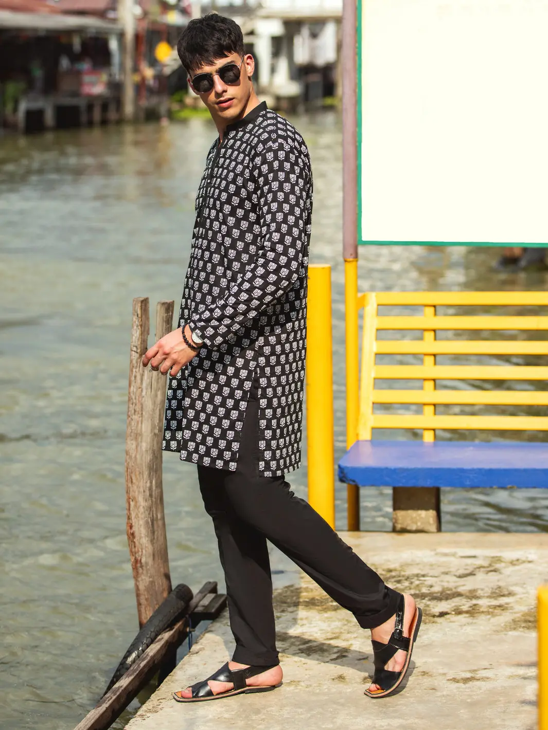 Black Cotton Kurta - Al-K-1133A 1