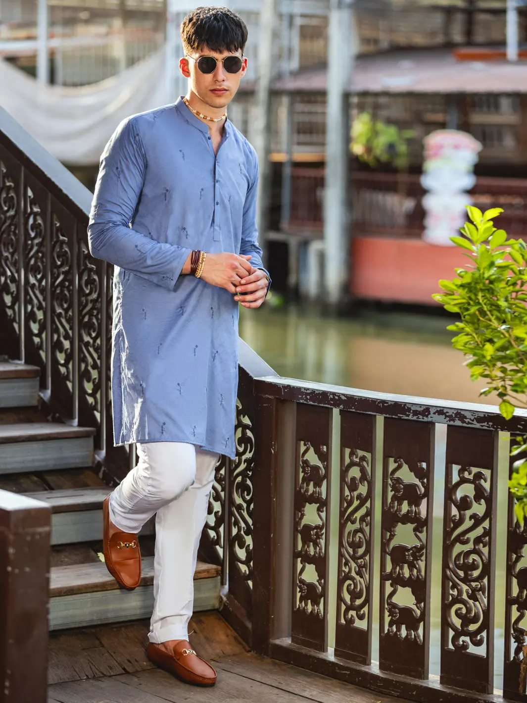 Blue Cotton Kurta - Al-K-1147B 1