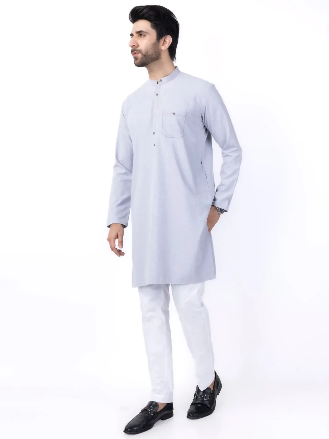 Light Grey Blended Kurta - Al-K-1154 1