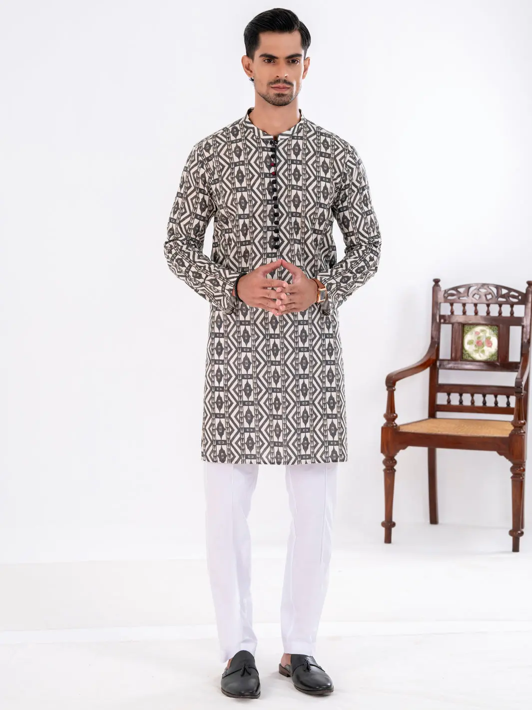 Black Cotton Kurta - Al-K-1190 1