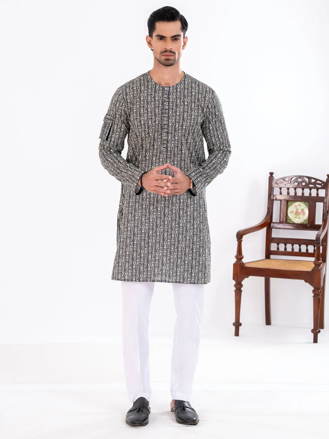 Black Cotton Kurta - Al-K-1193 1