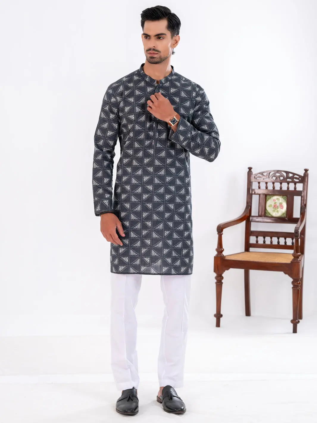 Black Cotton Kurta - Al-K-1195 1