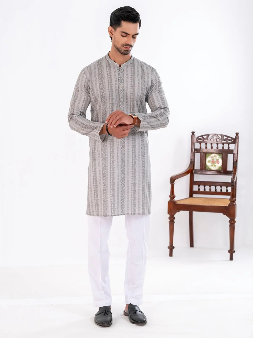 Light Grey Cotton Kurta - Al-K-1198 1