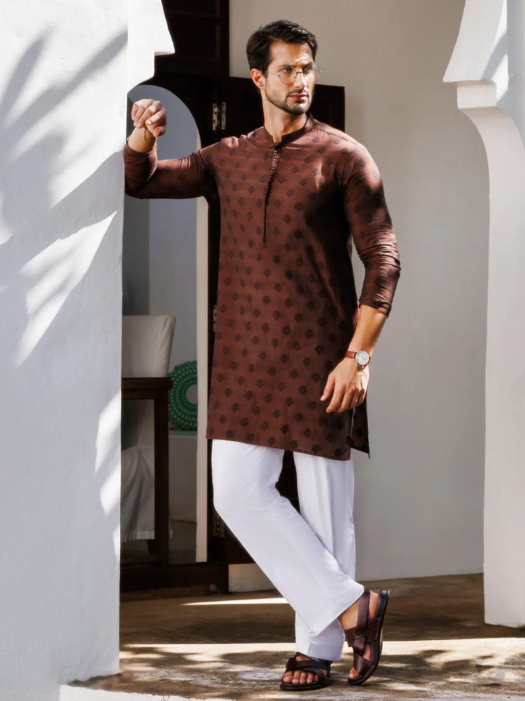 Brown Cotton Kurta - Al-K-1231 1