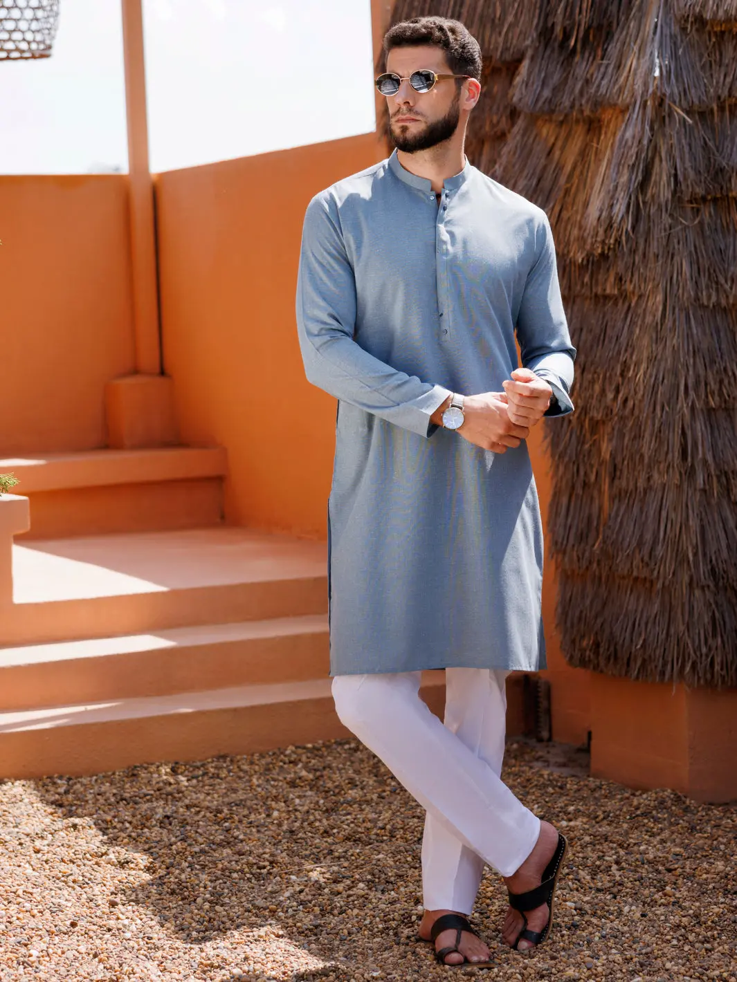 Light Blue Blended Kurta - Al-K-1238 1