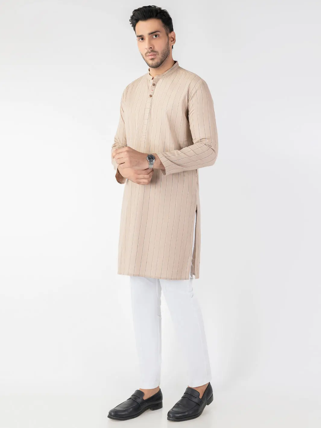Light Brown Blended Kurta - Al-K-1246 1