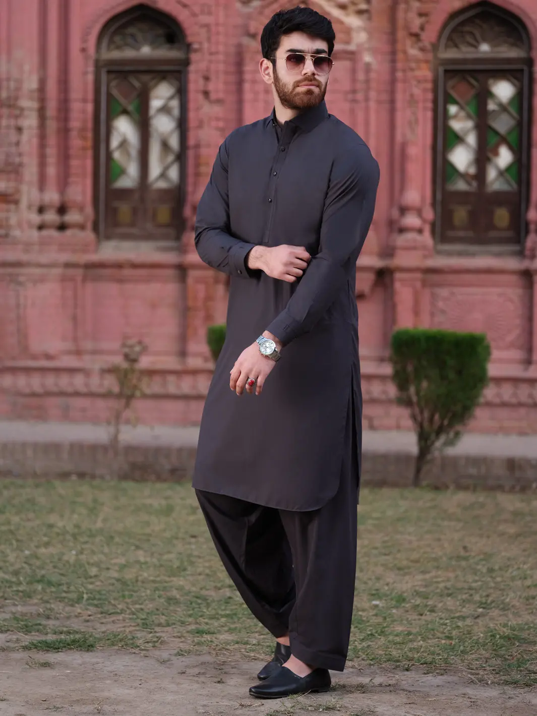 Charcoal Grey Blended Kameez Shalwar - Alwa-Ks-184 1