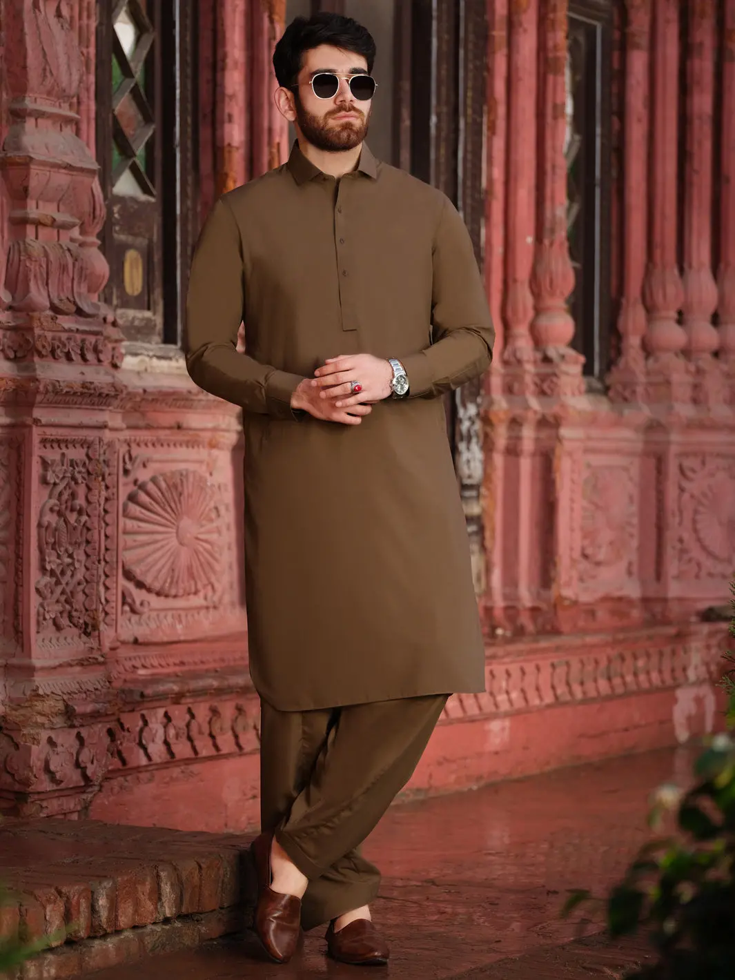 Brown Blended Kameez Shalwar - Alwa-Ks-195 1
