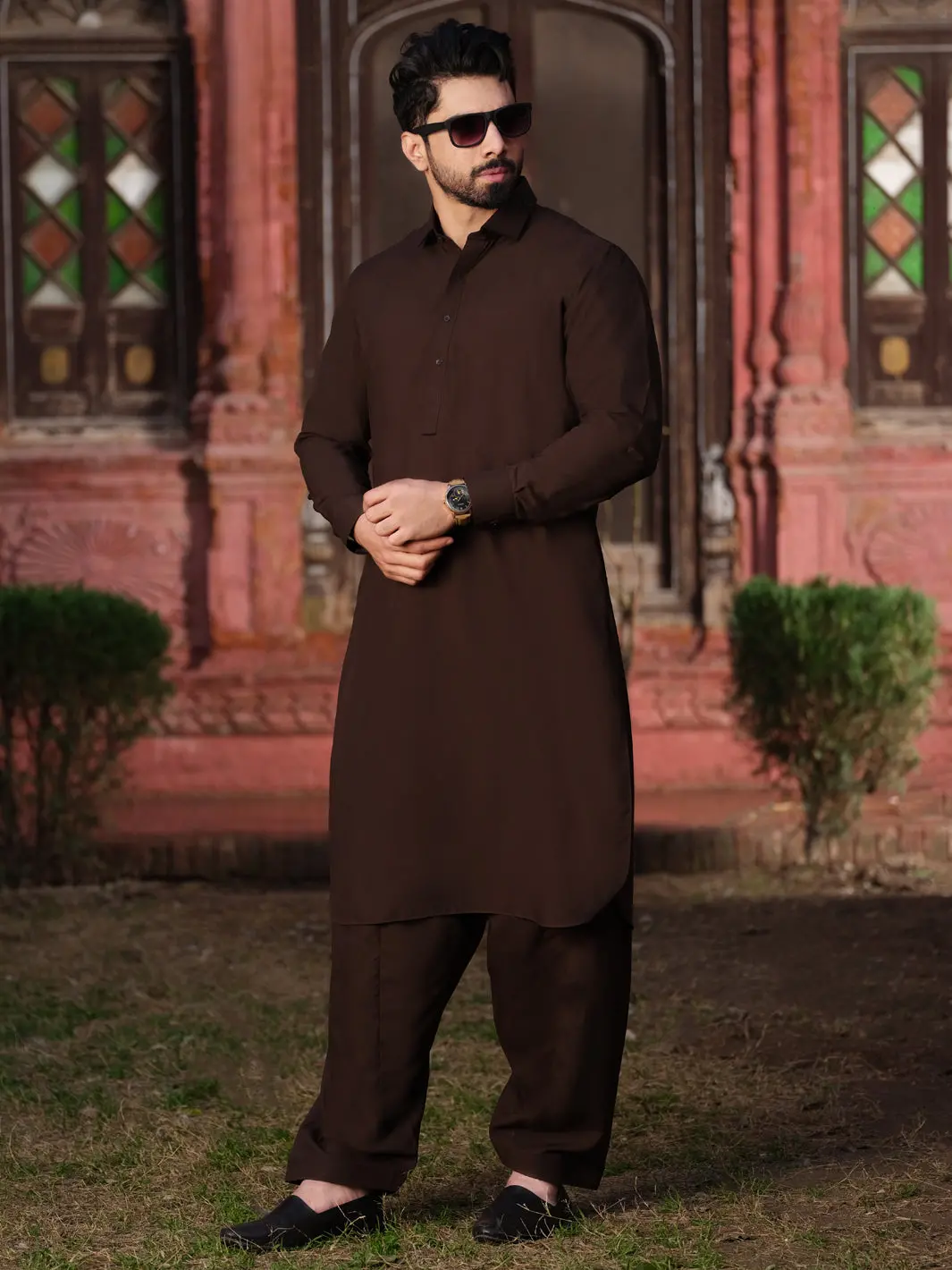 Dark Brown Blended Kameez Shalwar - Alwa-Ks-196 1