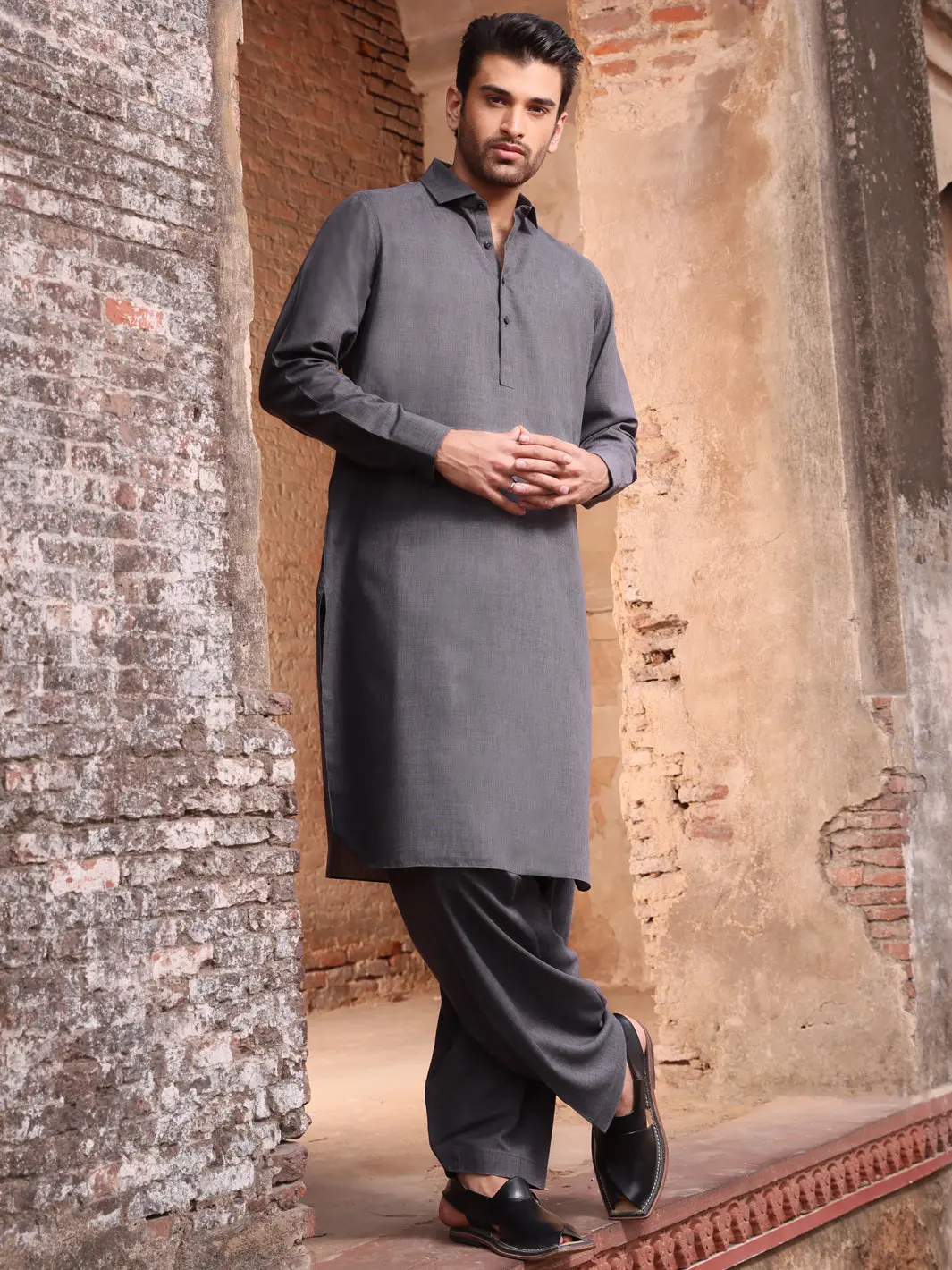 Grey Blended Kameez Shalwar - Alwa-Ks-213 1