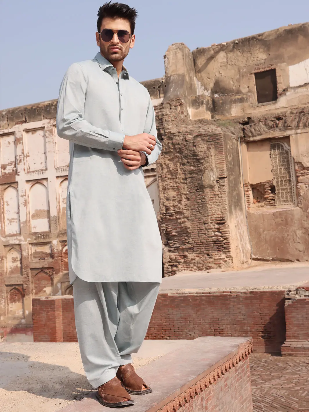 Light Blue Blended Kameez Shalwar - Alwa-Ks-222 1