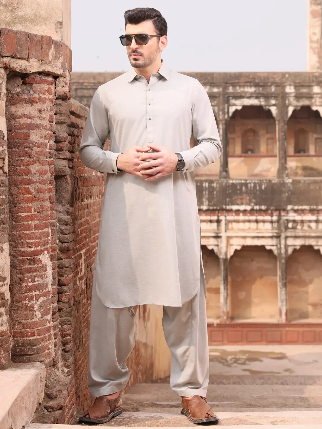Light Grey Blended Kameez Shalwar - Alwa-Ks-238 1