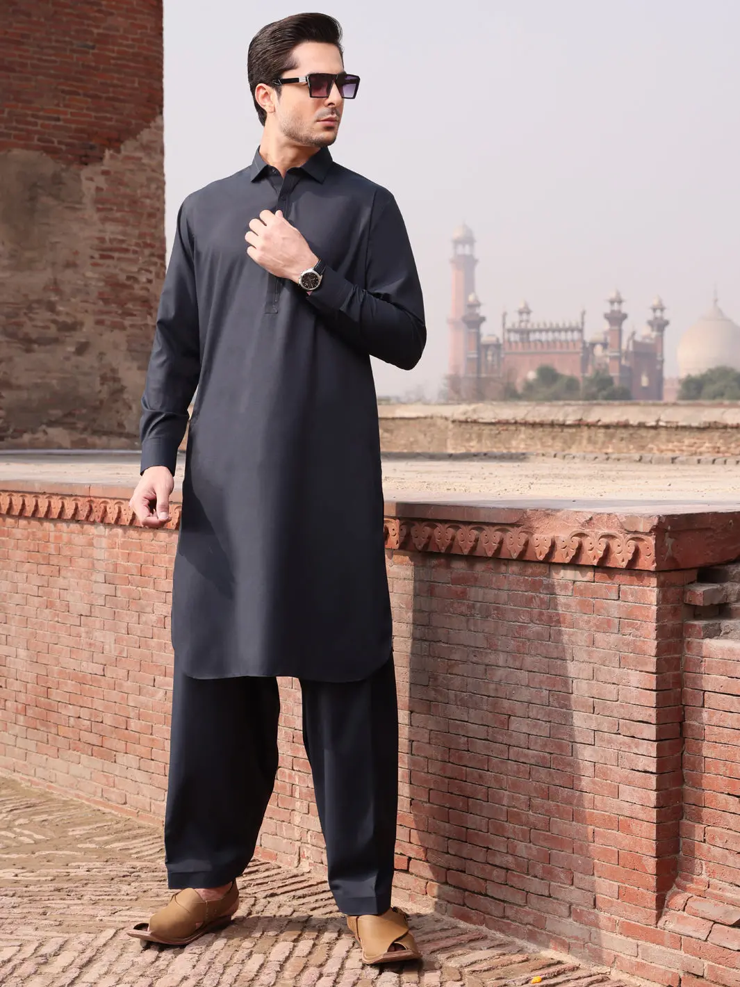 Dark Blue Blended Kameez Shalwar - Alwa-Ks-240 1