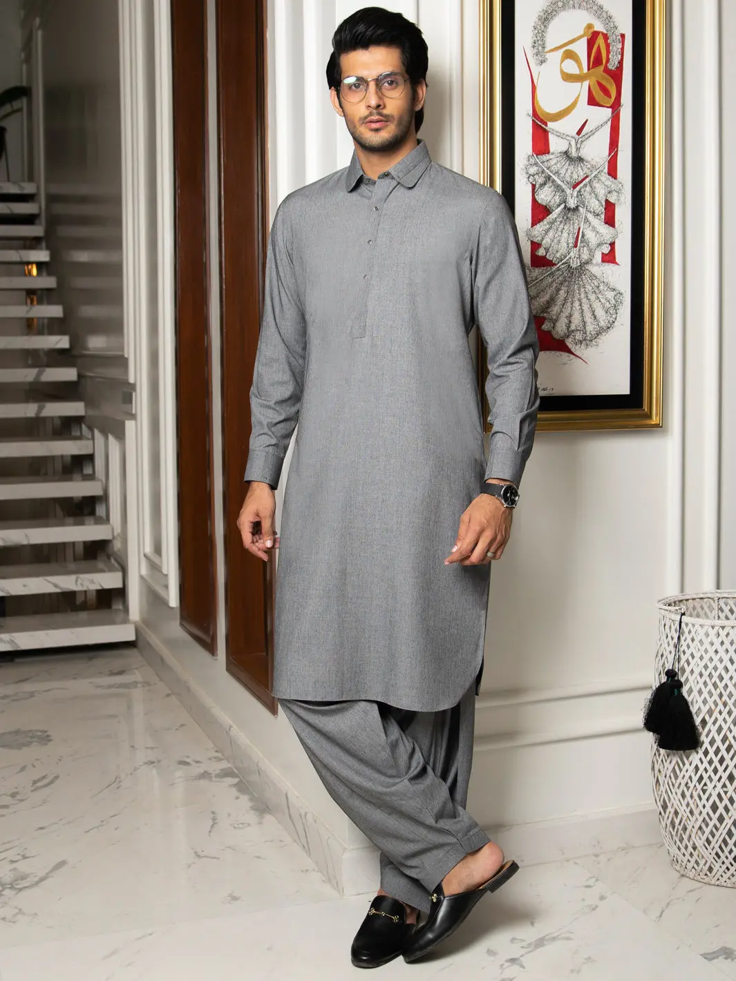 Grey Blended Kameez Shalwar - Alwa-Ks-255 1