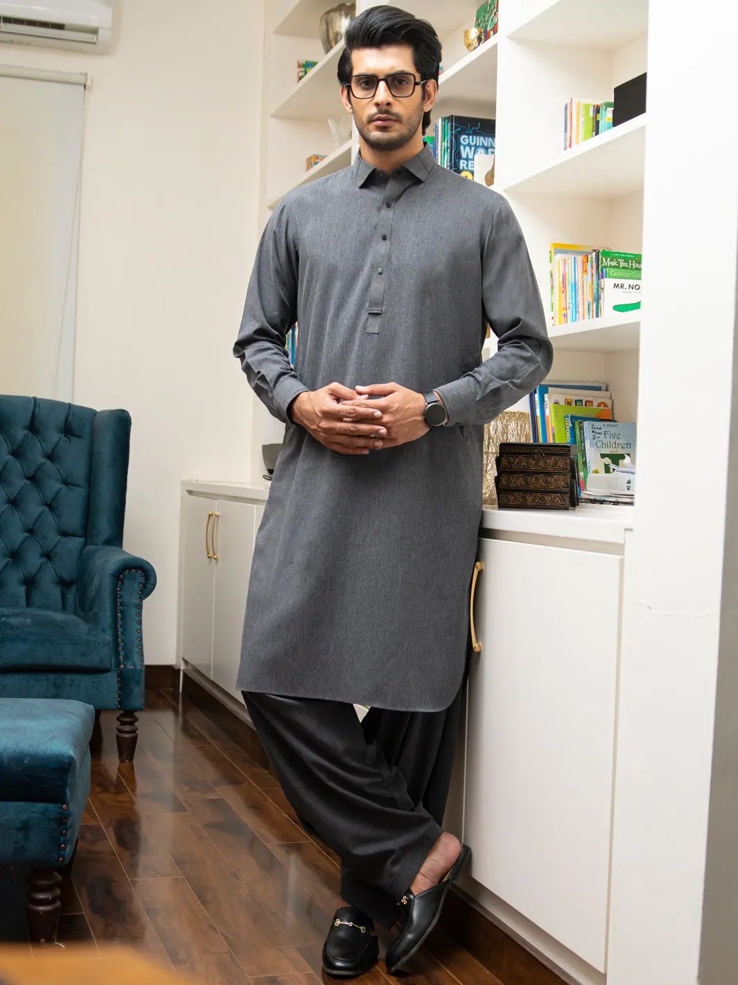 Grey Blended Kameez Shalwar - Alwa-Ks-257 1