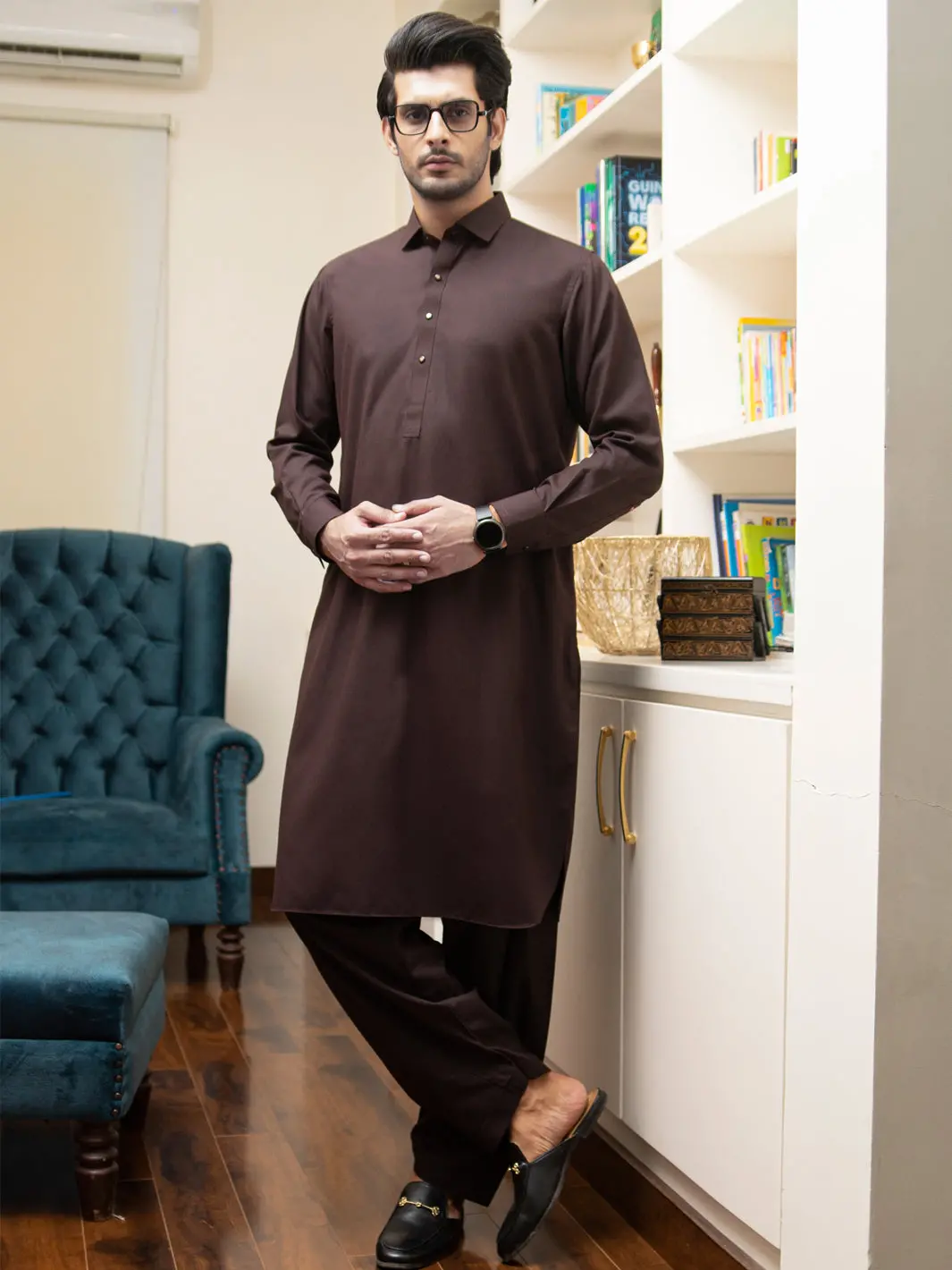 Brown Blended Kameez Shalwar - Alwa-Ks-259 1