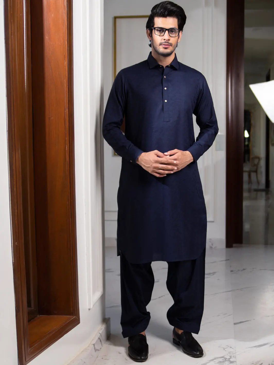 Navy Blue Blended Kameez Shalwar - Alwa-Ks-270 1