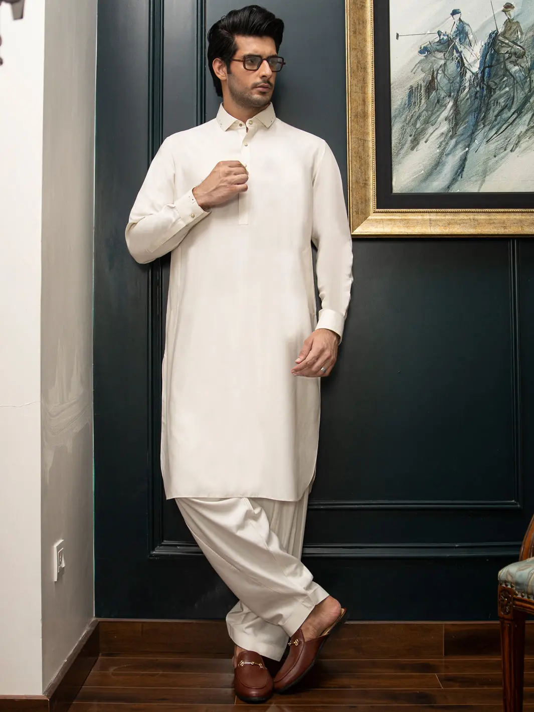 Off White Blended Kameez Shalwar - Alwa-Ks-274 1