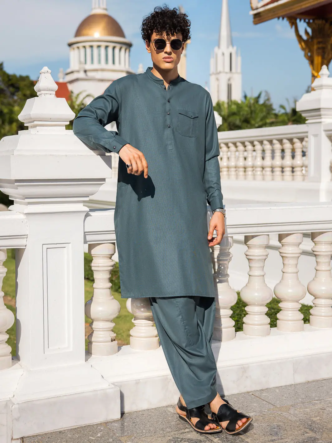 Green Blended Kameez Shalwar - Al-Ks-2976 1