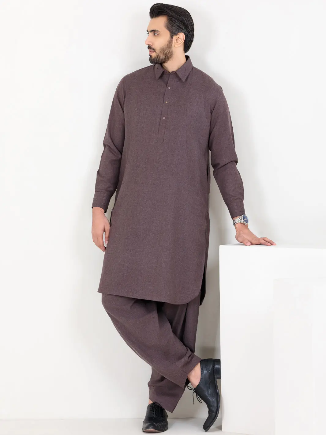Brown Blended Kameez Shalwar - Alwa-Ks-300 1