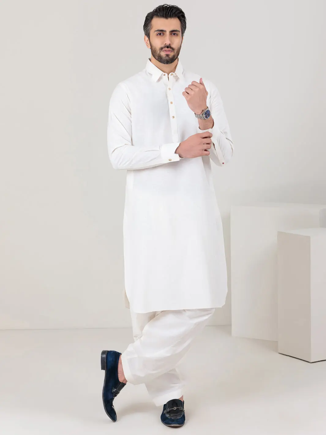 Off White Blended Kameez Shalwar - Alwa-Ks-301 1