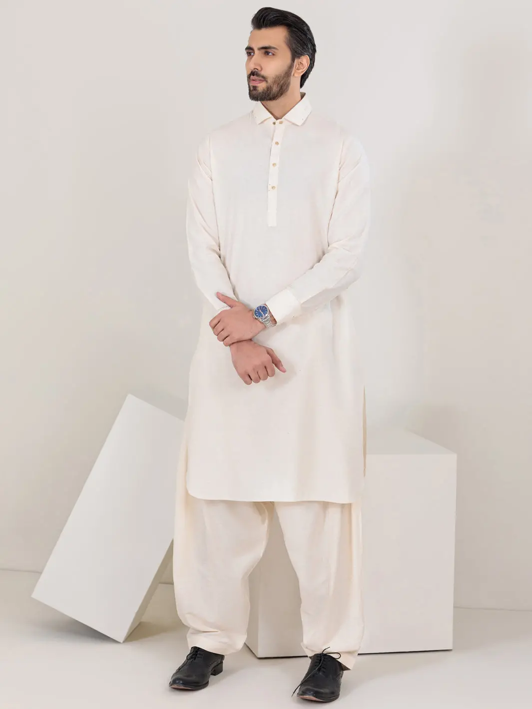Off White Blended Kameez Shalwar - Alwa-Ks-302 1