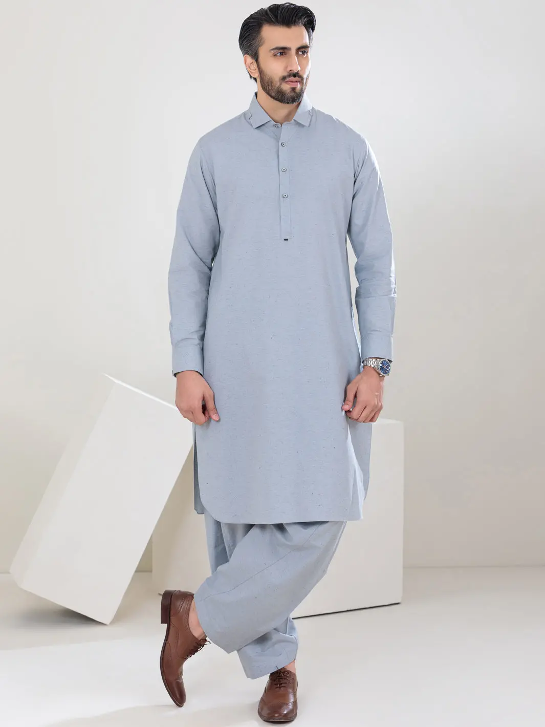 Grey Blended Kameez Shalwar - Alwa-Ks-304 1