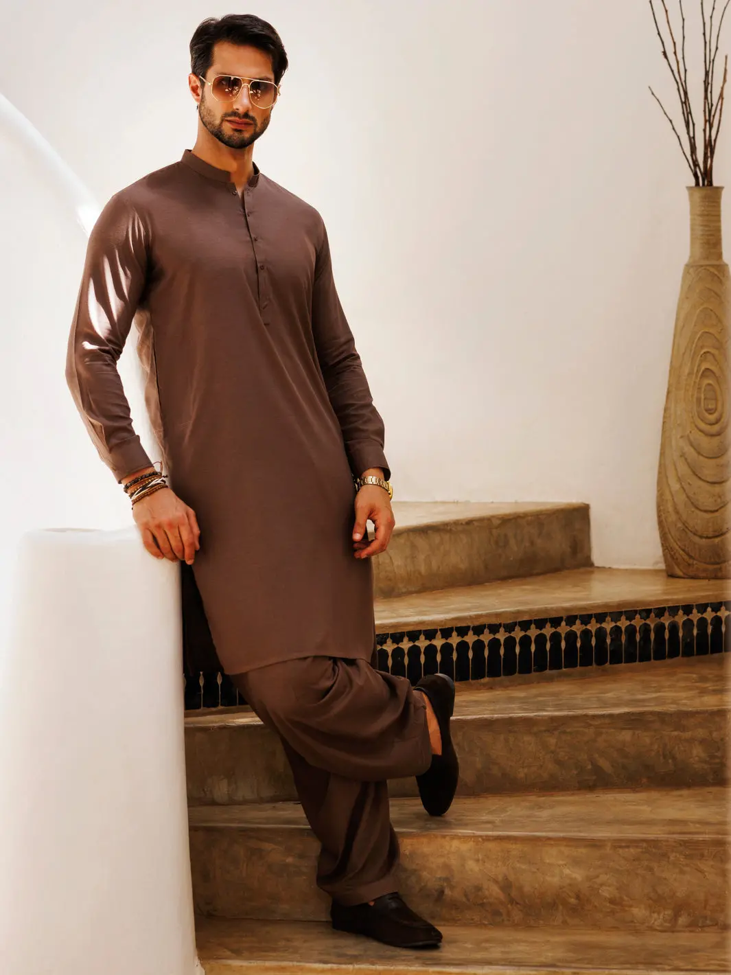 Brown Blended Kameez Shalwar - Al-Ks-3147 1