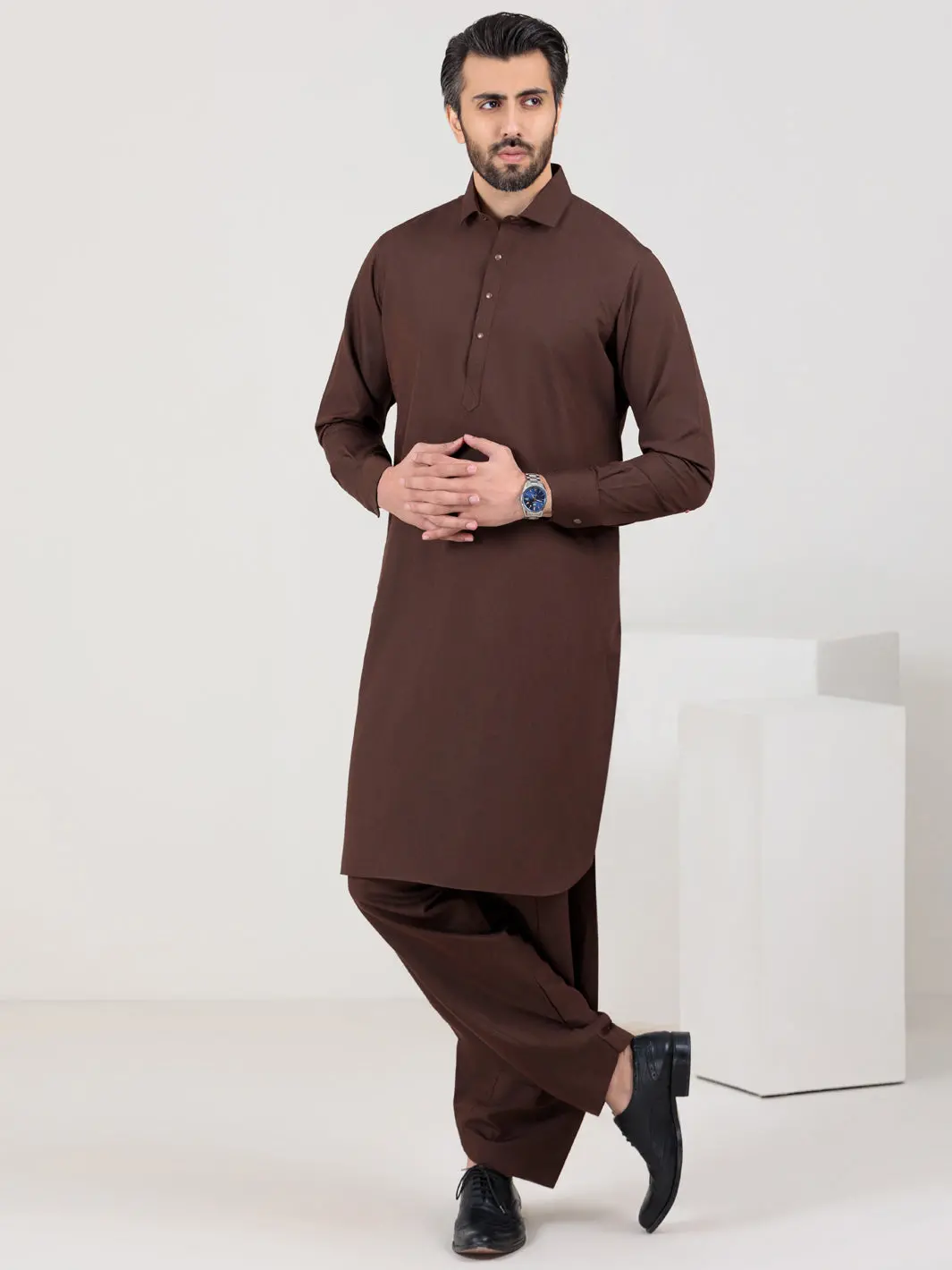 Brown Blended Kameez Shalwar - Alwa-Ks-315 1