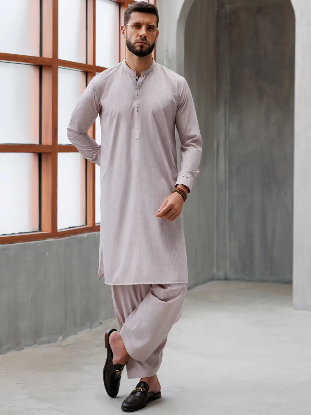 Light Peach Blended Kameez Shalwar - Al-Ks-3160 1