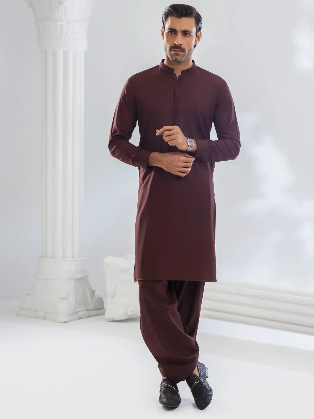 Maroon Blended Kameez Shalwar - Al-Ks-3169 1