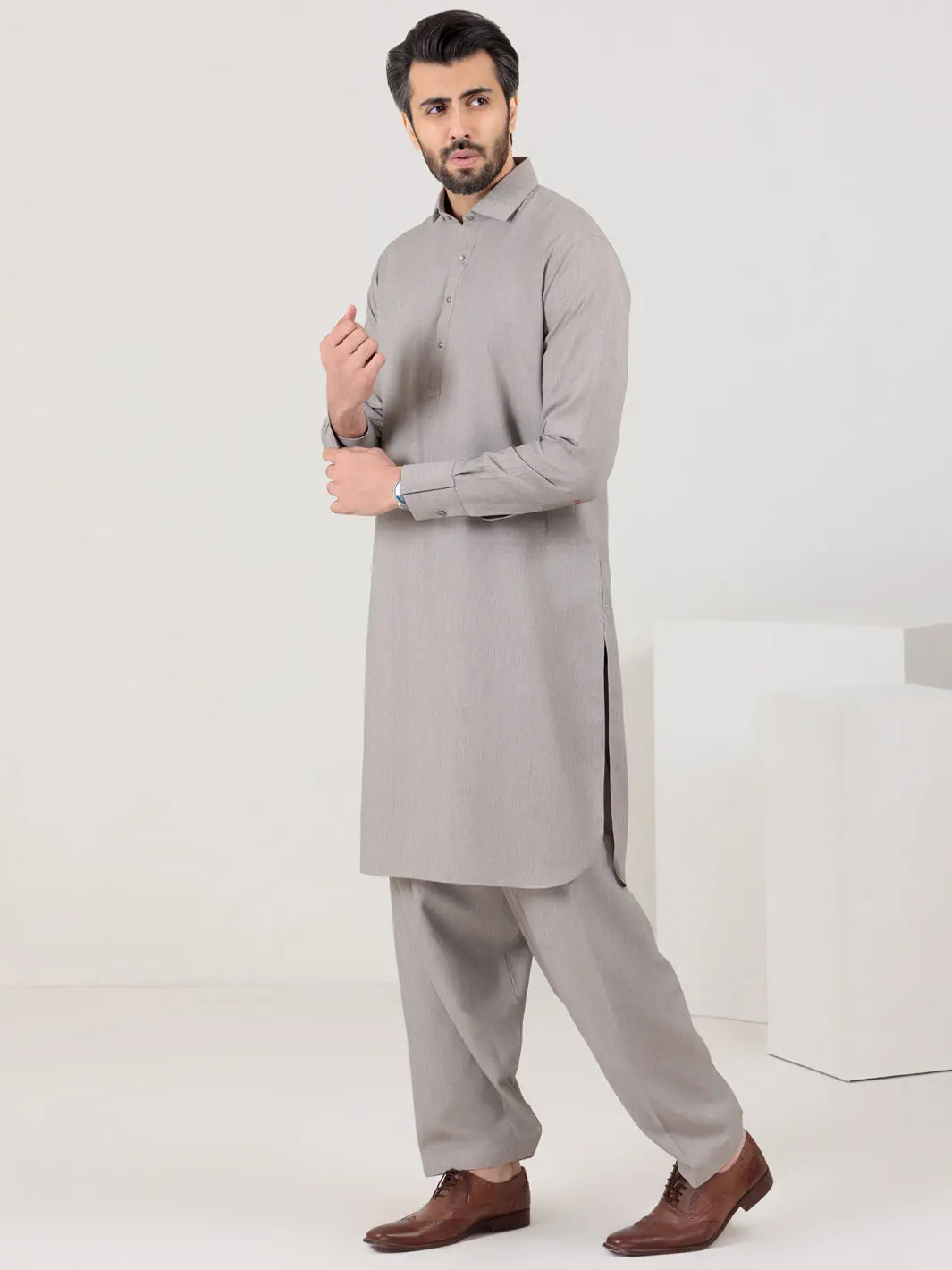 Grey Blended Kameez Shalwar - Alwa-Ks-316 1
