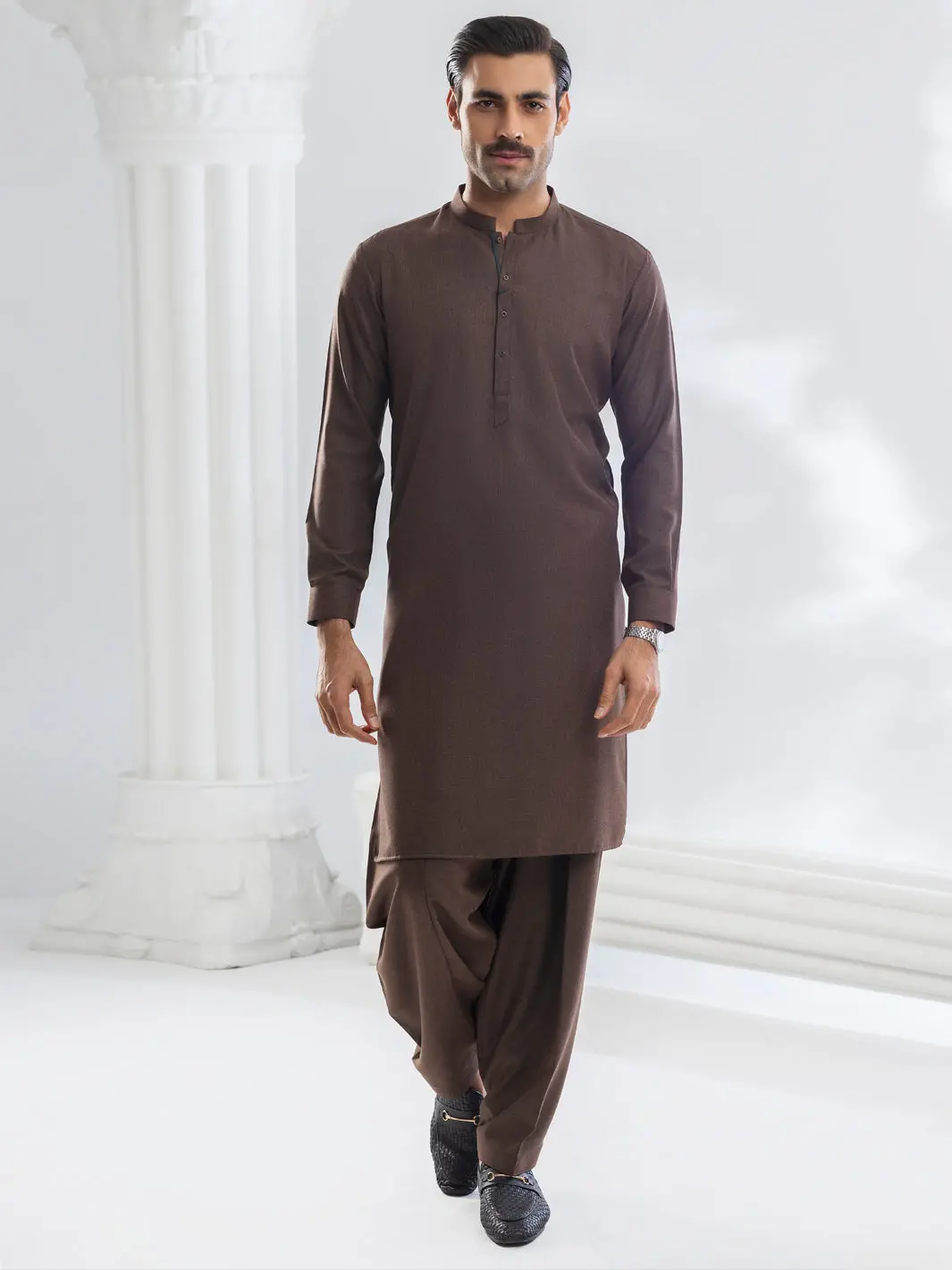 Brown Blended Kameez Shalwar - Al-Ks-3174A 1