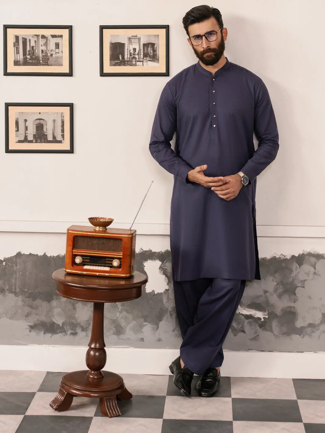 Dark Purple Cotton-Linen Kameez Shalwar - Al-Ks-3183 1