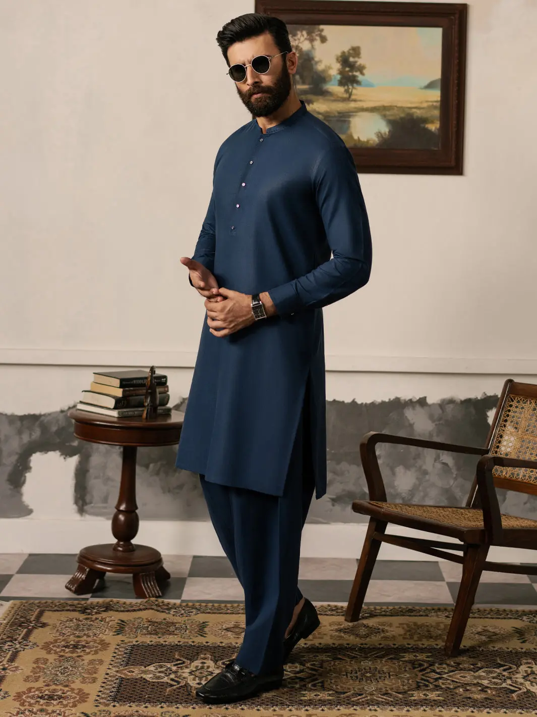 Blue Cotton-Linen Kameez Shalwar - Al-Ks-3268 1