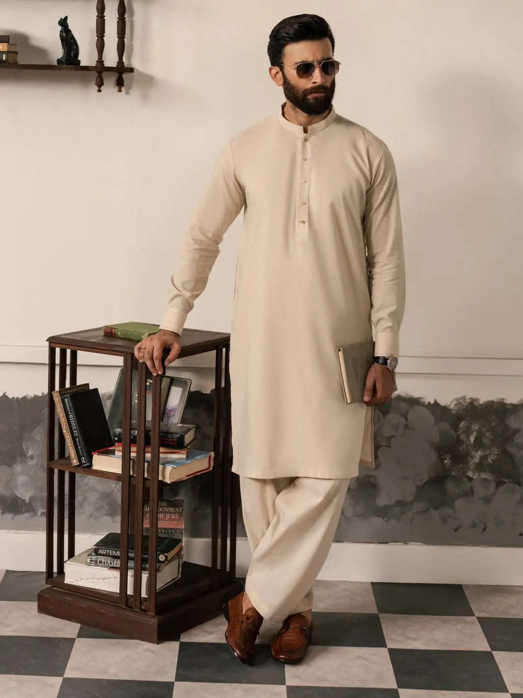 Beige Cotton-Linen Kameez Shalwar - Al-Ks-3187 1