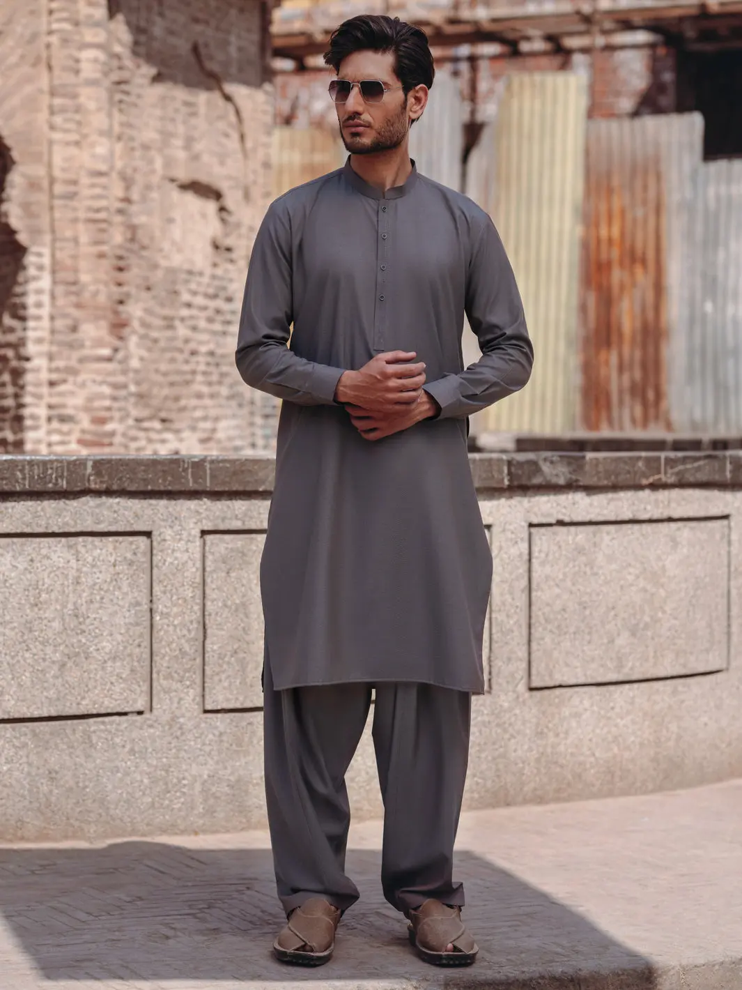 Grey Blended Kameez Shalwar - Al-Ks-3197 1