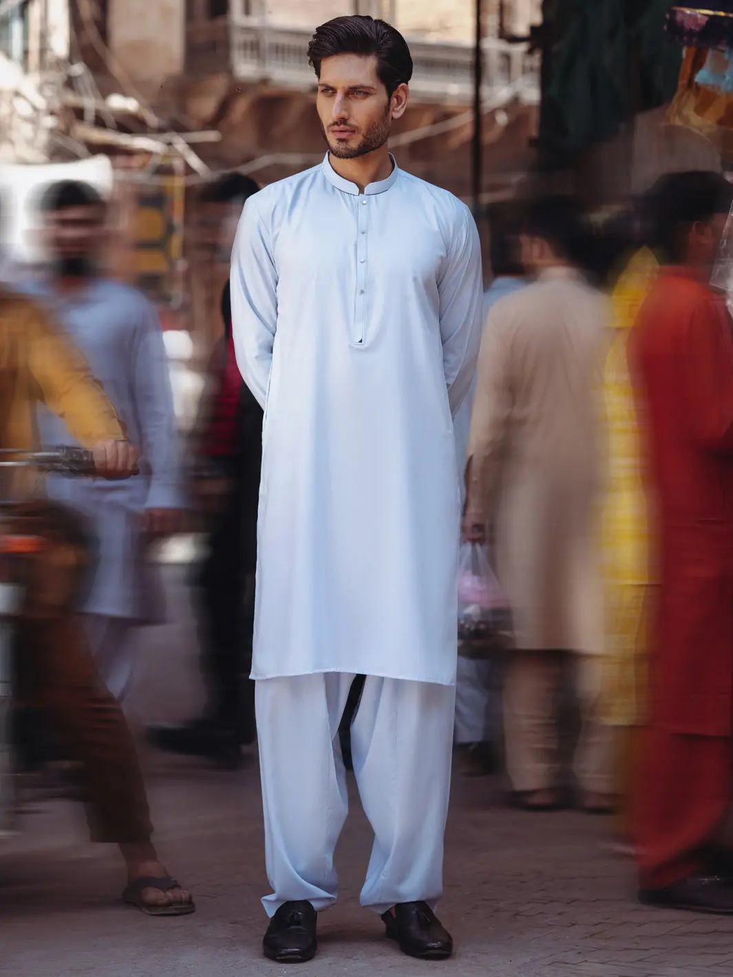 Light Blue Blended Kameez Shalwar - Al-Ks-3201 1
