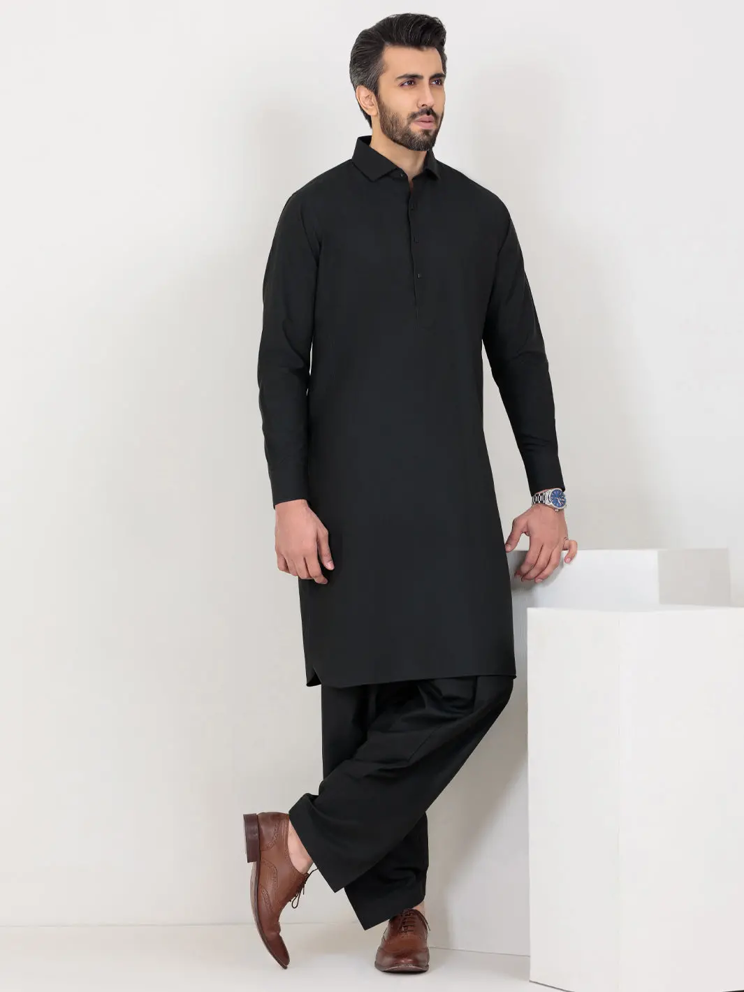 Black Blended Kameez Shalwar - Alwa-Ks-325 1