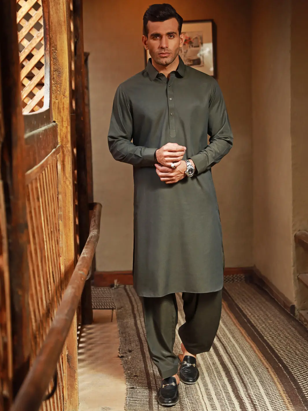 Green Blended Kameez Shalwar - Alwa-Ks-327 1