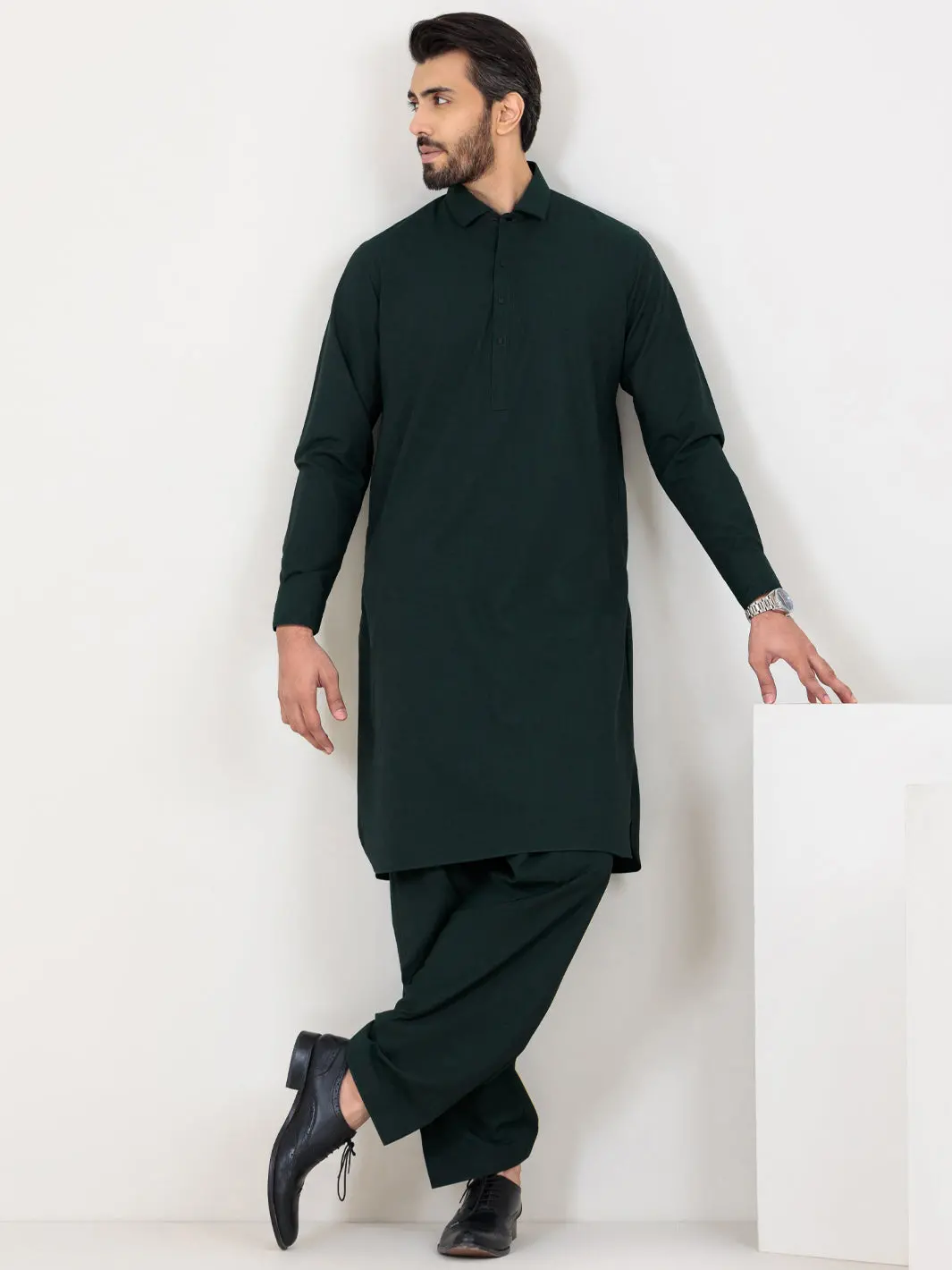 Dark Green Blended Kameez Shalwar - Alwa-Ks-359 1