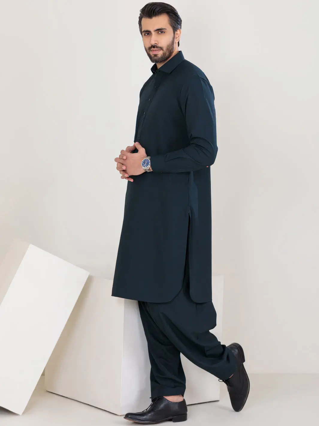 Navy Blue Blended Kameez Shalwar - Alwa-Ks-360A 1