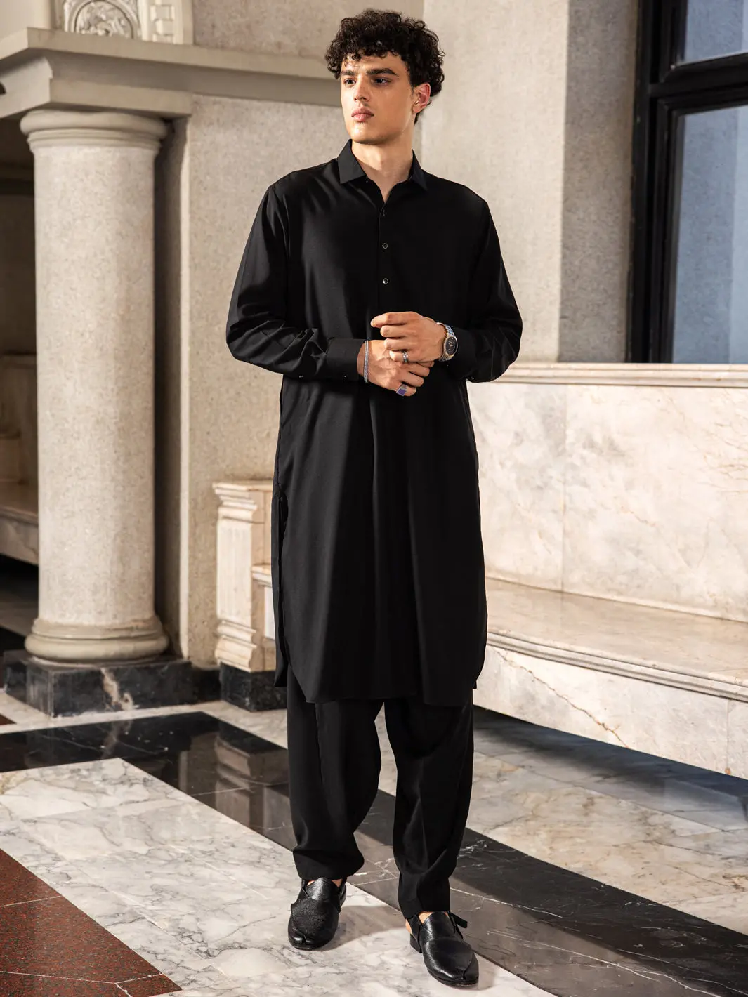 Black Cotton Kameez Shalwar - Alwa-Ks-412 1