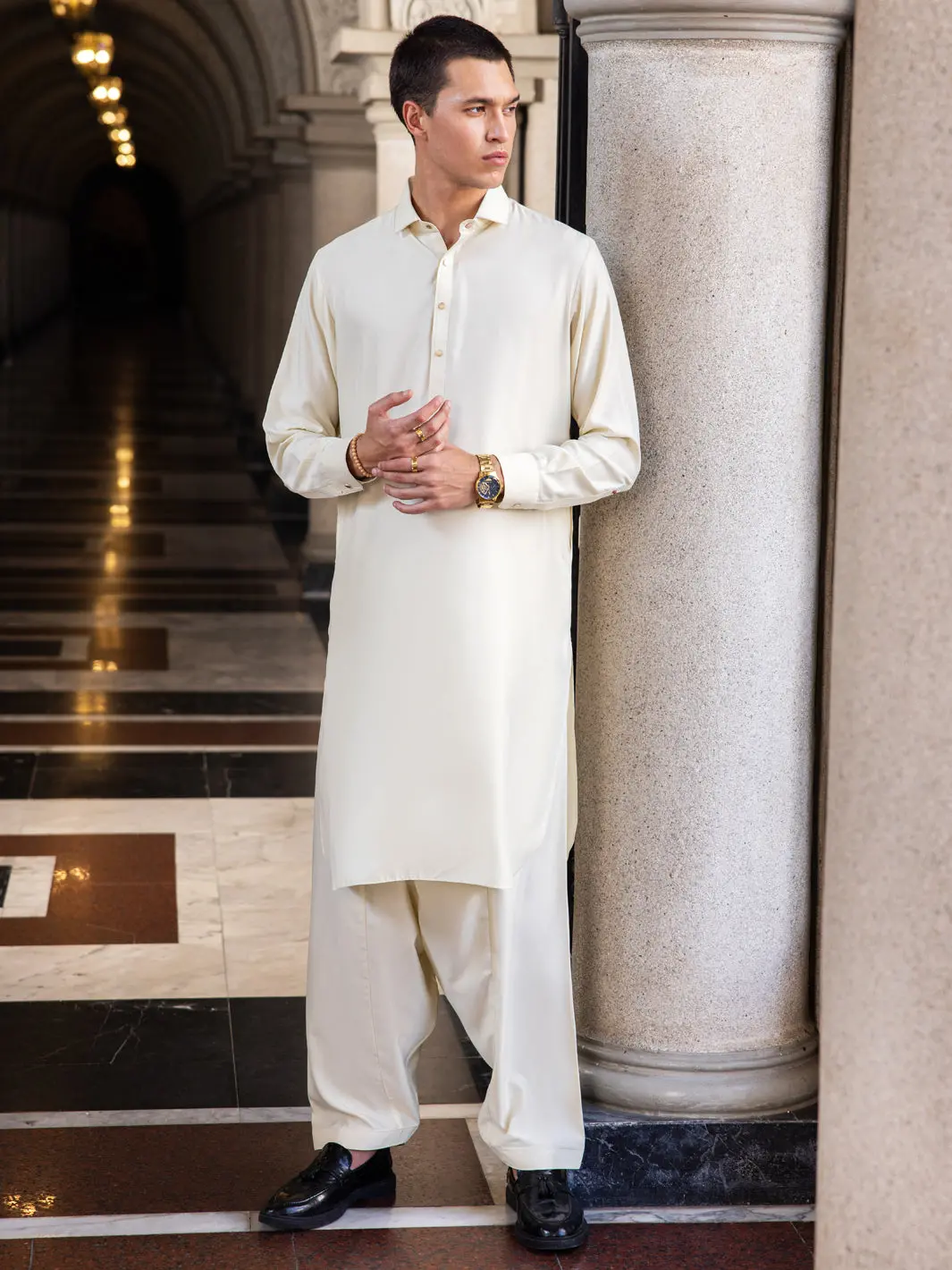 Cream Blended Kameez Shalwar - Alwa-Ks-413 1