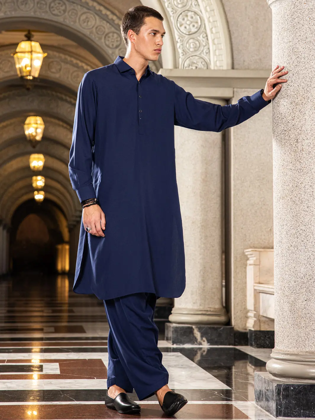 Dark Blue Blended Kameez Shalwar - Alwa-Ks-415 1