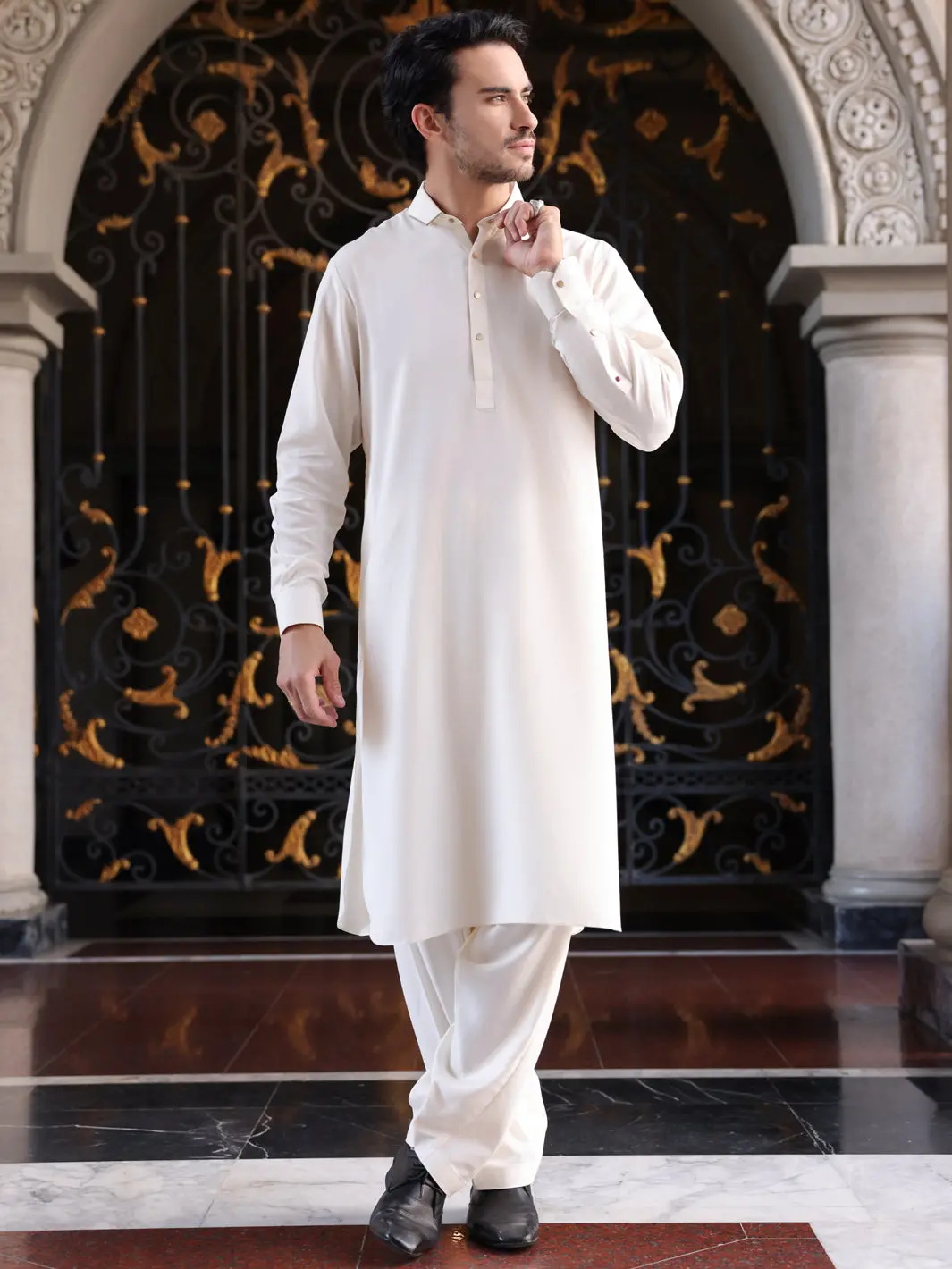 Off White Blended Kameez Shalwar - Alwa-Ks-418 1