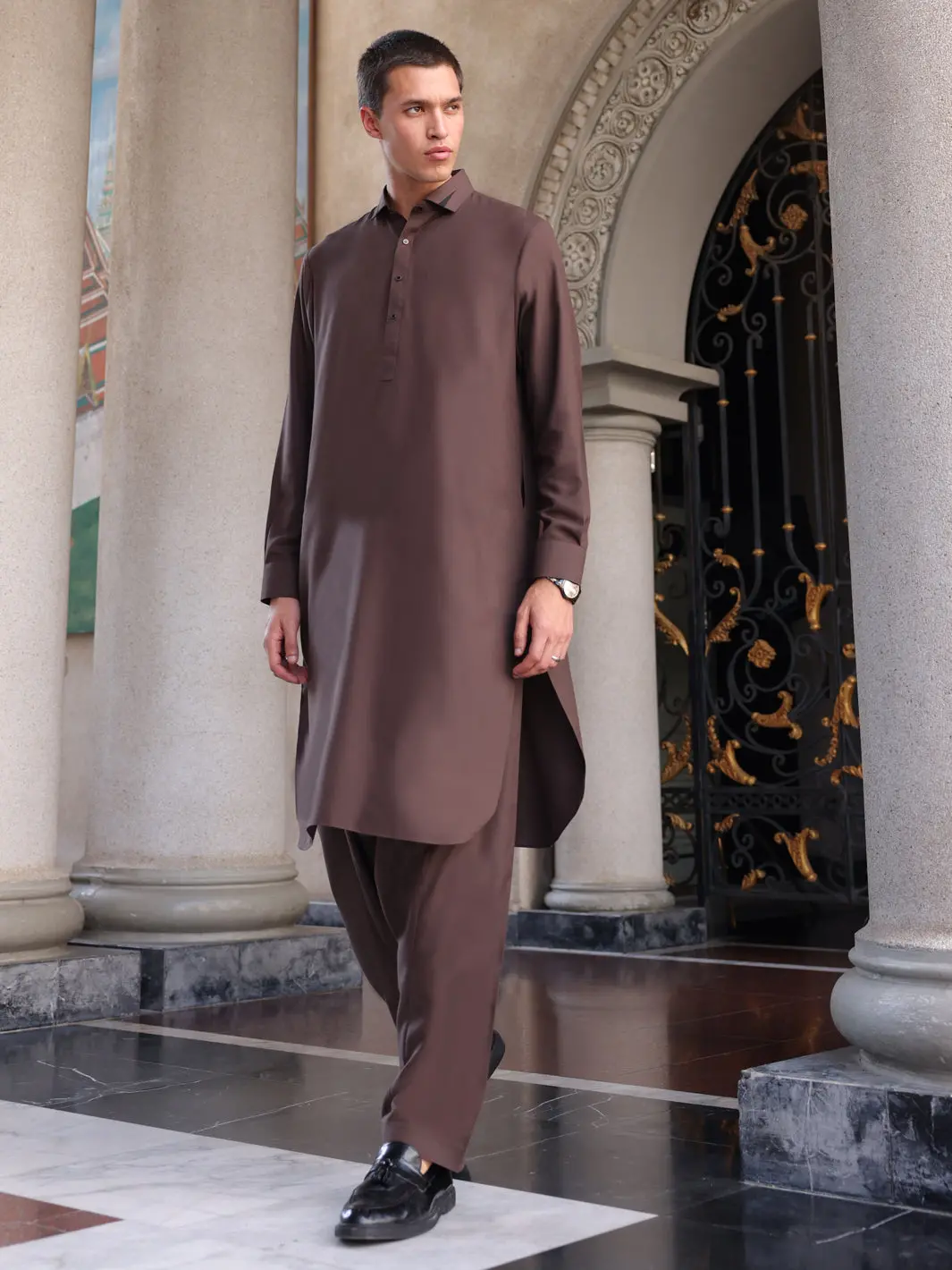 Dark Brown Blended Kameez Shalwar - Alwa-Ks-420 1