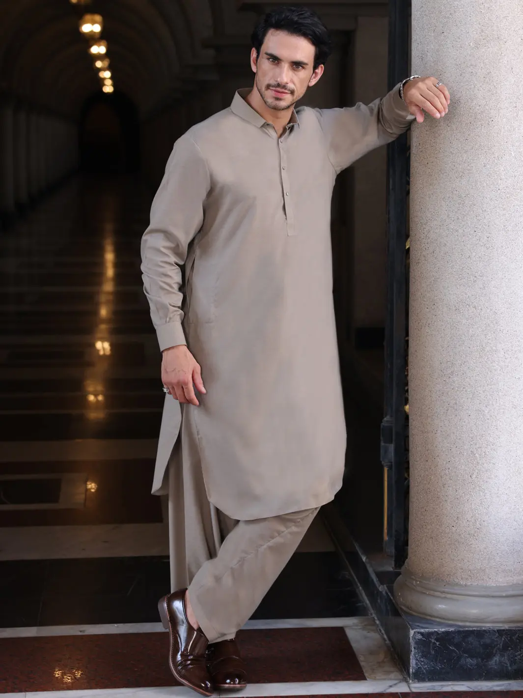 Ash Grey Blended Kameez Shalwar - Alwa-Ks-426 1