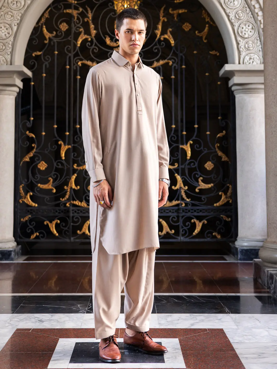 Khaki Blended Kameez Shalwar - Alwa-Ks-427 1