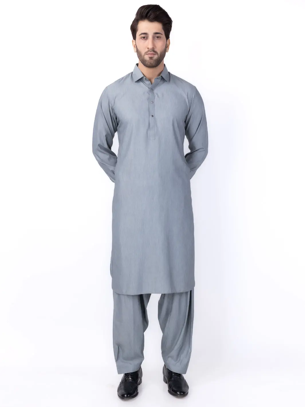 Ash Grey Blended Kameez Shalwar - Alwa-Ks-436 1